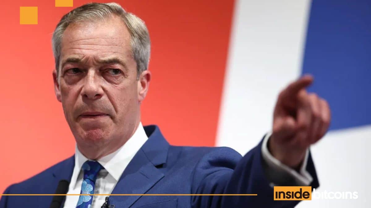 „Farage“ įsipareigoja būti JK kriptovaliutų čempionu po Trumpo