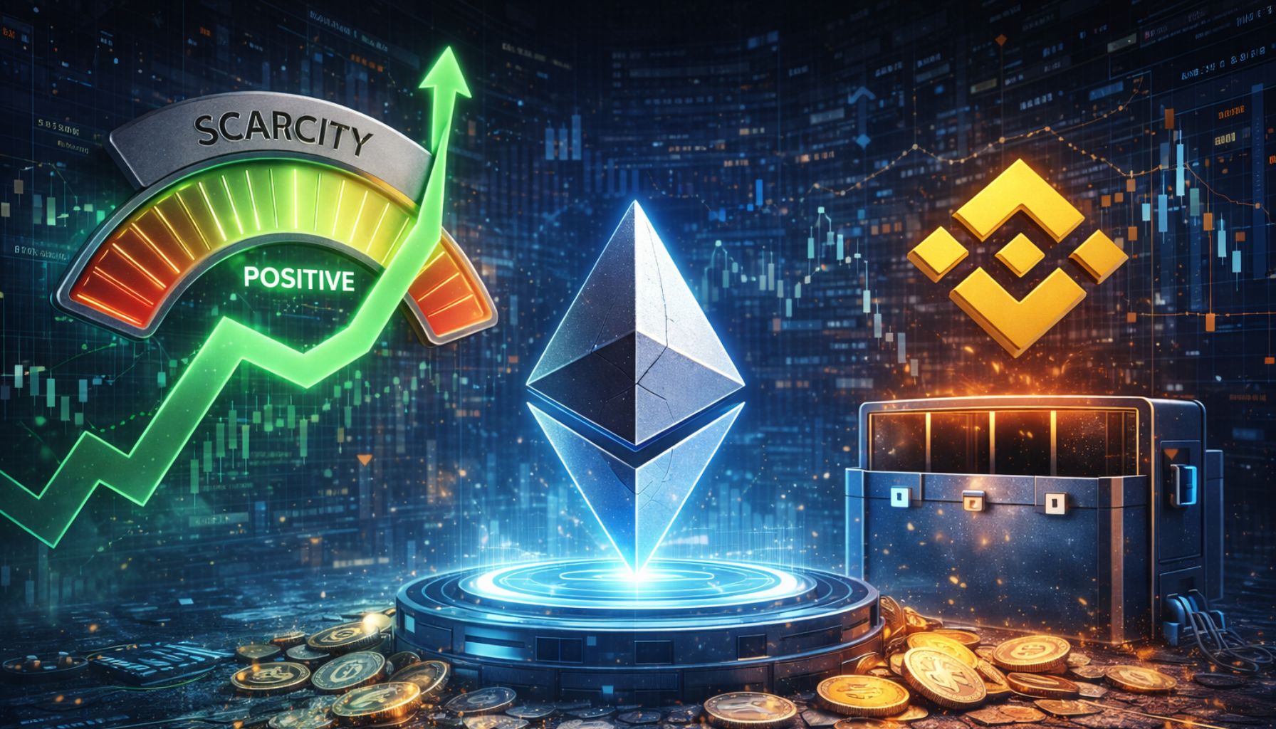 „Ethereum“ trūkumo indeksas tampa teigiamas, nes „Binance Supply“ mažėja